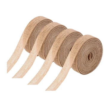 

4 Rolls of Natural Burlap Fabric with Beautiful Burlap Ribbon Wedding Event Party and Home Decoration Long 10M Each Roll