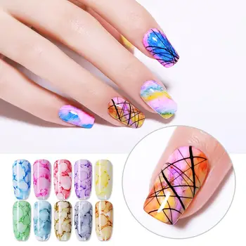 

NICOLE DIARY Sparkly Blossom Nail Polish Watercolor Ink Smoke Marble Effect Nail Varnish Gold Silver DIY Art Decoration