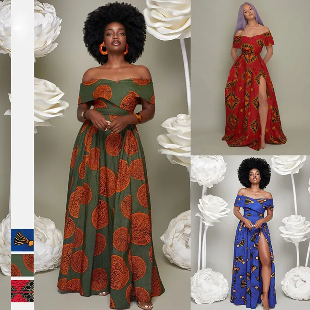 Runor African Off Shoulder Maxi Gown