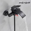 ULGKSD Black Bathtub Faucet Set Waterfall Spout Solid Brass Hot Cold Mixer Tap Bath Shower Faucet Wall Mounted Bathroom Faucet 2
