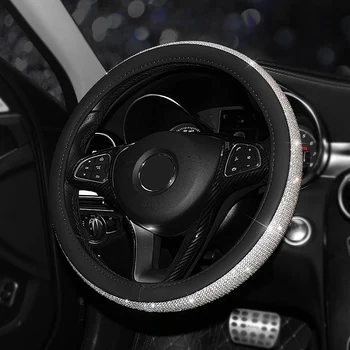 

Bling Bling Rhinestones Steering Wheel Cover for Women Diamand Crystal Steering Wheel Cover with PU Leather Universal Fit 38cm B