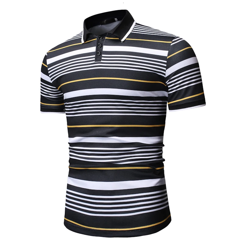 Новая модная полосатая рубашка поло с лацканами летние деловые повседневные контрастные цвета рубашка-поло с принтом