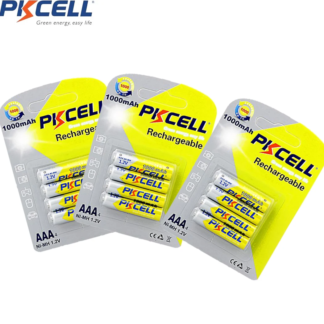 

12Pcs/3Pack PKCELL aaa 1000mAh 1.2V NIMH AAA Rechargeable Battery nimh batteries Baterias for Camera Flashlight Toy