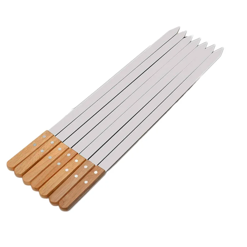 8Pcs Barbecue BBQ Skewers Stainless Steel Grilling Kabob Kebab Flat Needle Fork 