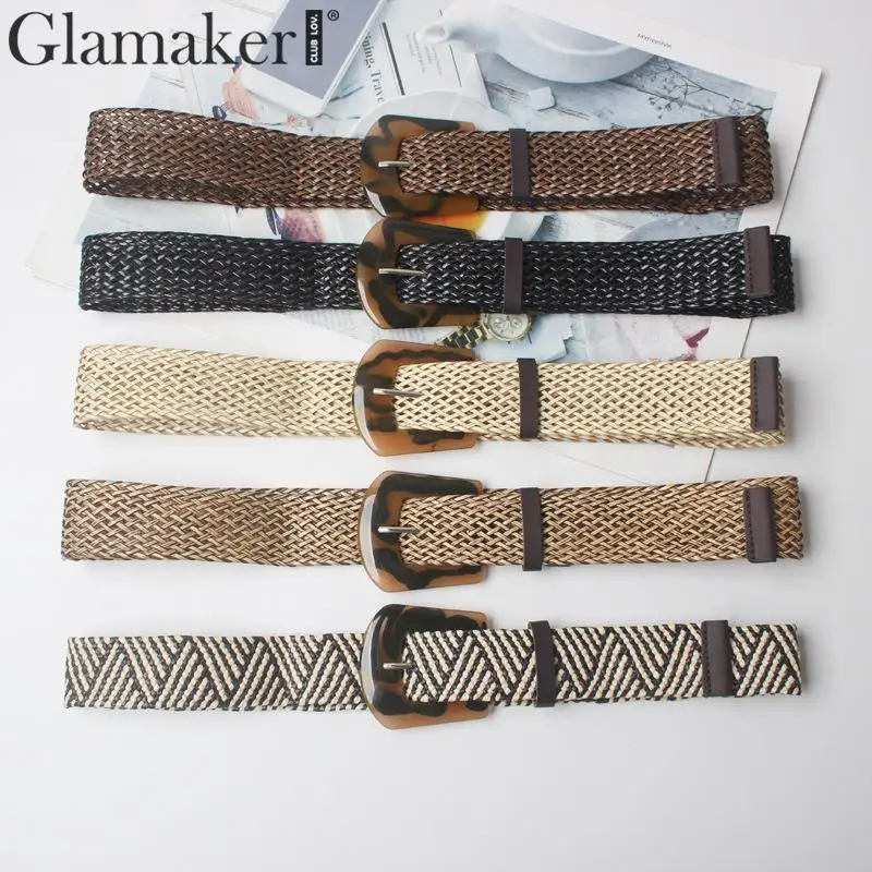 Glamaker акриловые широкие пояса для женщин аксессуары корейский модный плетеный пояс плюс размер Винтаж ПВХ широкий пояс для платья 2019AW