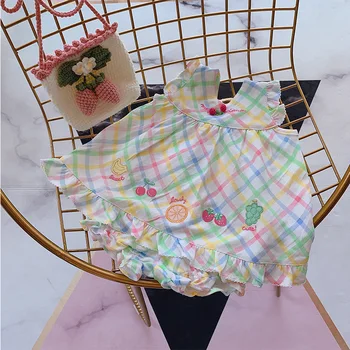 

2020Girls Summer Fruit Cute Embroider Cotton Sweet Japanese Two-Piece Suit Kids Dresses for Girls Toddler Girl Dresses Set