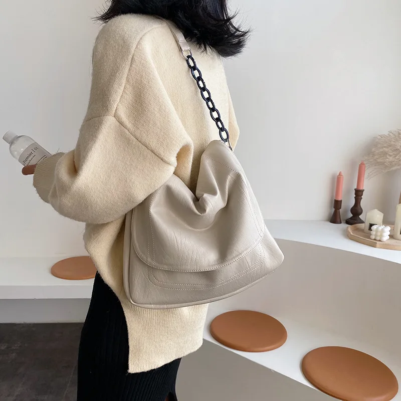 

S.IKRR Autumn Shoulder Bag Women Solid Vintage Large Leather Bags For Women 2020 Winter Luxury Designer Handbag Tote bolso mujer