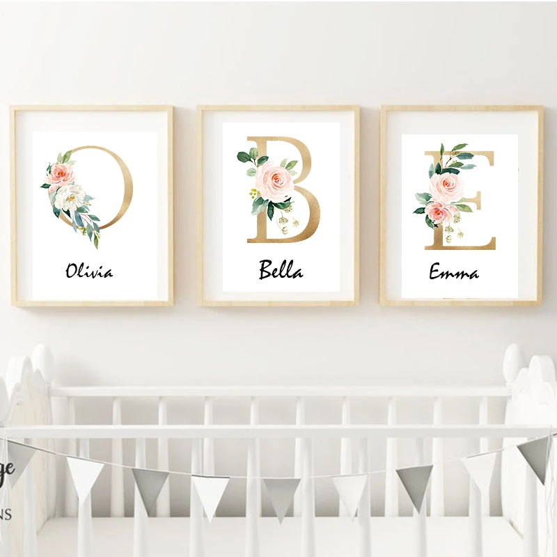 woodland animal print nursery canvas painting custom name wall art pink flowers poster nordic wall pictures baby girl room decor painting & calligraphy aliexpress woodland animal print nursery