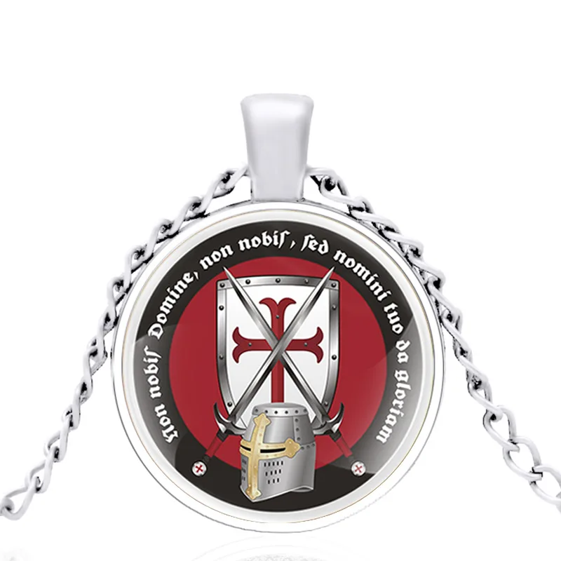 2020 Новый рыцарь Templar Крест Меч Дизайн Модный стеклянный купол кулон ожерелье