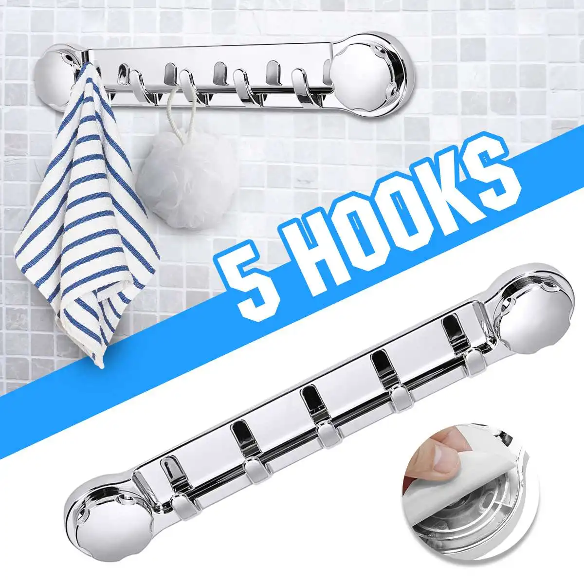 

5 Hook Sticker Wall Mounted Hooks Rail Bathroom Kitchen Bar Wall Hook Storage for Clothes Keys Towel