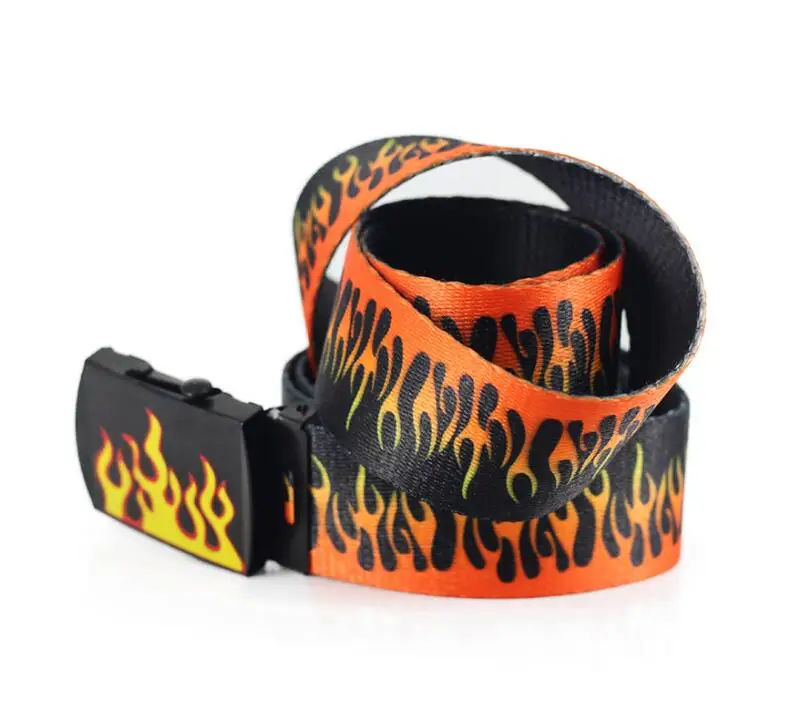 New Style Flame Print Belt Men Women Plain Webbing Belts High Quality Nylon Belts Fashion Men Jeans Waist Belt Waistband M006