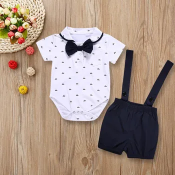 

Baby Boys Gentleman Clothes Outfits Spring Summer Bow Tie Romper T-Shirt Overalls Pants Babies Boy Clothes Sets Infant Clothing