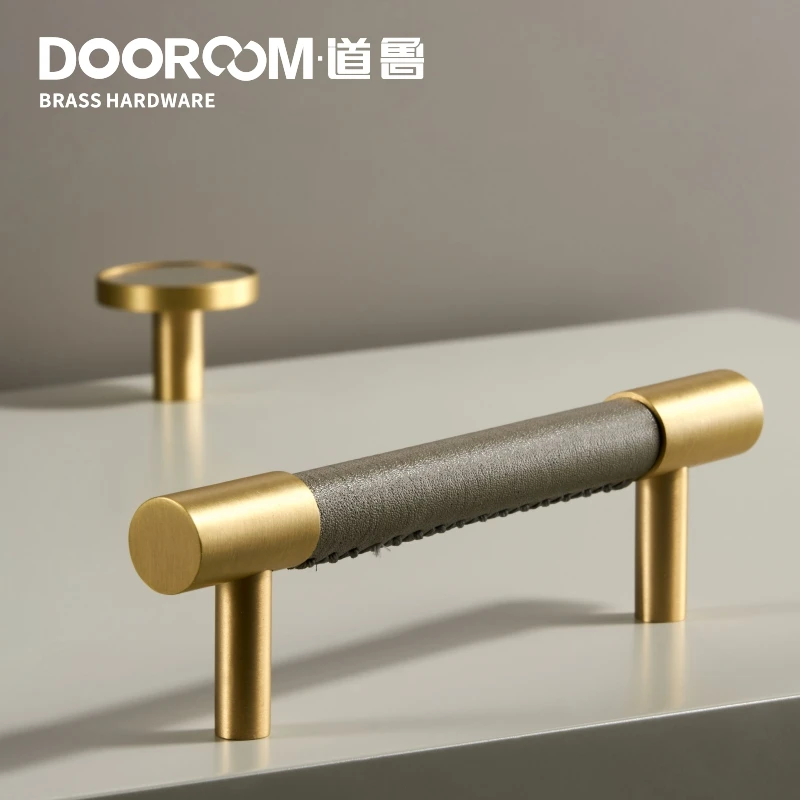 Ручка для мебели Dooroom из натуральной латуни легкая Роскошная серая фурнитура