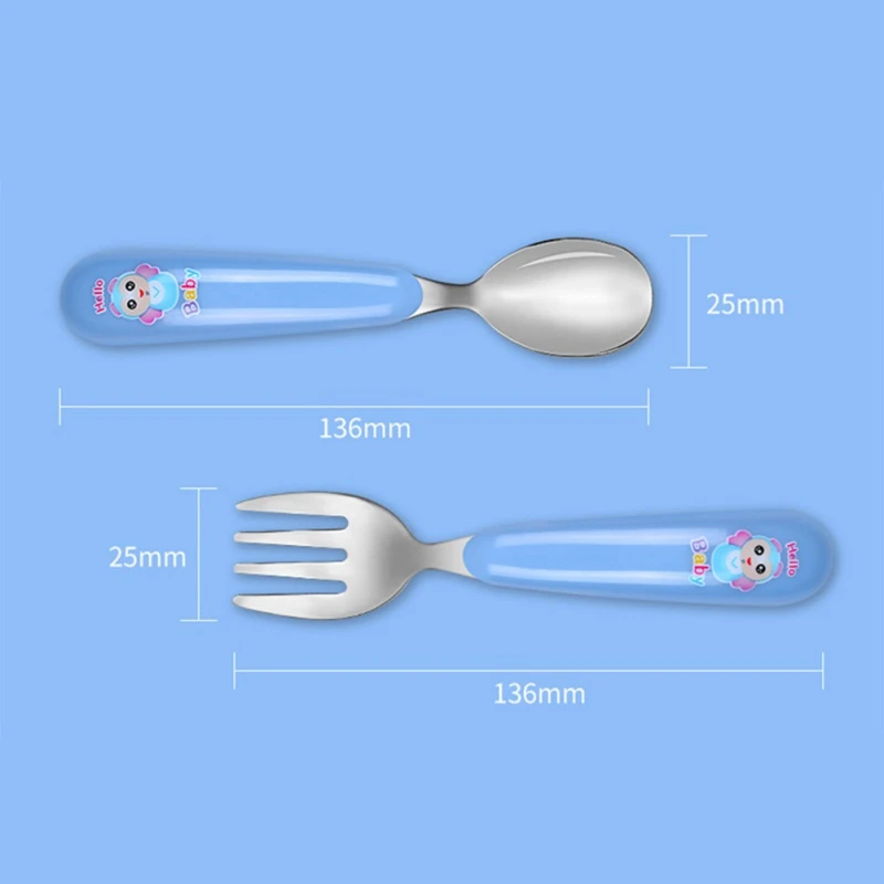 Детская Ложка для кормления малыша вилка милые Мультяшные столовые приборы из нержавеющей стали вилка ложка Питание новорожденного посуда