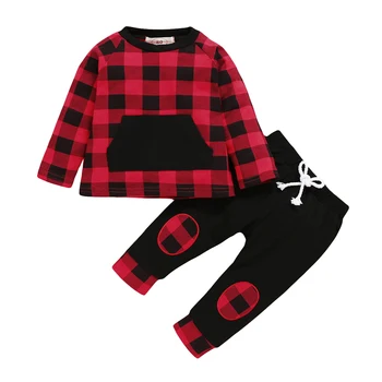 

Newborn Baby Fashion 2-piece Outfit Set autumn Long Sleeve Plaid Top and Pants Set for Baby
