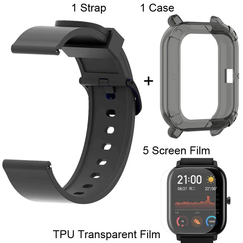 Package 1 Для Xiaomi Amazfit GTS Браслет Ремешок силиконовый ремешок Защитная пленка для экрана чехол 7 шт - Цвет: Package 1