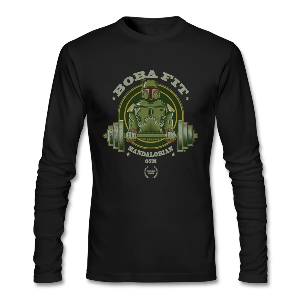 Новые дизайнерские футболки для мужчин BOBA FIT star wars круглый вырез, длинный рукав хлопок Мужская футболка рубашка Азиатский размер - Цвет: Черный