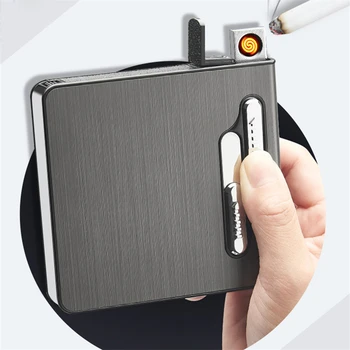 

Smart Cigarette Case Box with Electronic Lighter USB Plasma Turbo Tungsten Lighter Waterproof Holder 20pcs Slim Cigarettes
