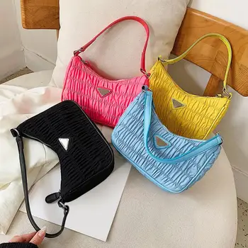 

2020 Luxury Tote Bags For Women Candy Color Summer Underarm Bag Nylon Purses And Handbag Retro Shoulder Bag Pleated Female Bolsa