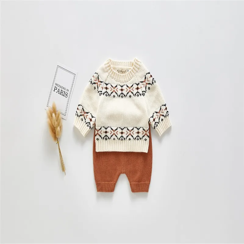 Baby Boy Clothes Knitted Set Cotton Newborn Autumn Winter Infant Sweater Pant 2Pcs Clothing Girl Outfit | Детская одежда и обувь