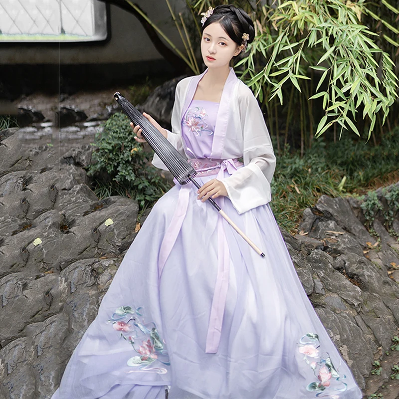 

Традиционные танцевальные костюмы с вышивкой Hanfu, женский наряд для народного фестиваля, певец, сценическое сказочное платье, одежда для выступлений DC4076