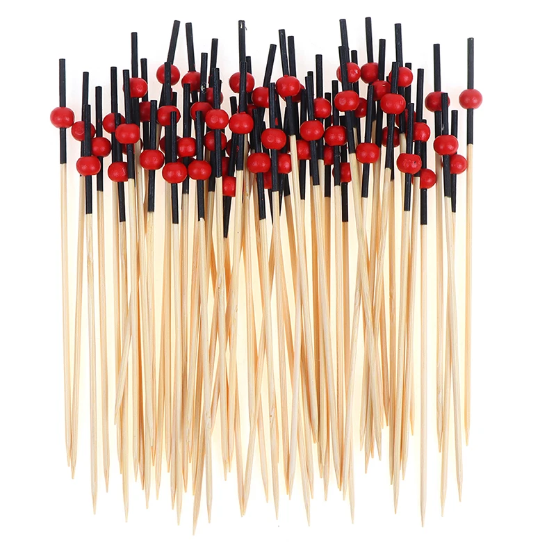 Fruit Fork Bamboo Sticks Food Picks Food Toothpicks 100pcs 12cm Heart Flower Bamboo Pick Buffet Cupcake Fruit Fork Party Dessert Salad Stick Cocktail Skewer For Wedding Decor