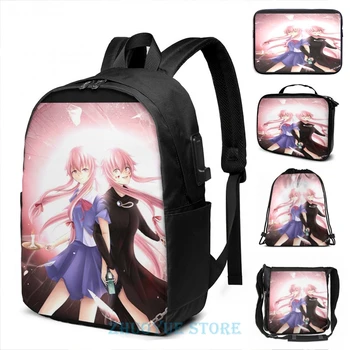 

Funny Graphic print Mirai Nikki(2) USB Charge Backpack men School bags Women bag Travel laptop bag