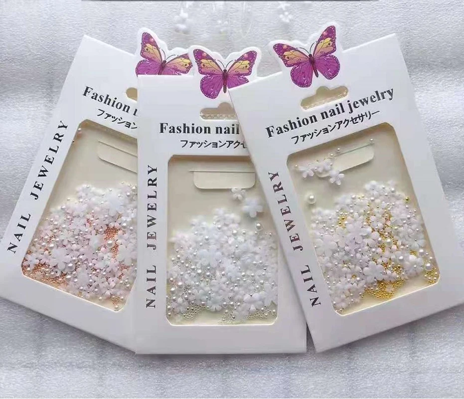 

3D Flower Nail Charms Caviar Beads, Acrylic Flowers Nail Design Gold Silver Nail Ball Beads for DIY Decoration Nail Accessories