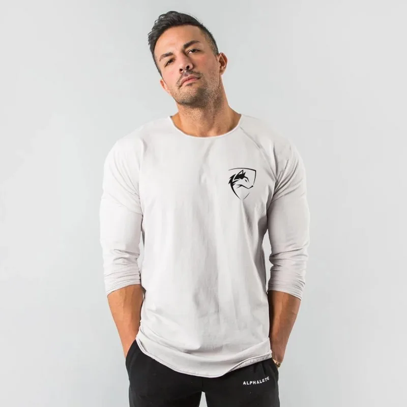 Мужская Повседневная футболка Alphalete черная белая с круглым вырезом и длинными