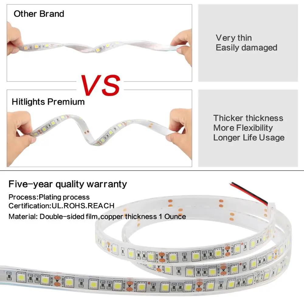5M/lot DC12V SMD 5050 IP68 Waterproof Led Strip Light Flexible Roll Tape 60LEDs/m for Aquarium Underwater Swimming Pool kitchen outdoor Decoration