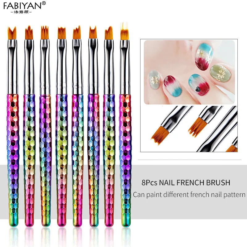 

8Pcs Nail Art Mermaid Brush Gradient French Moon Shading Pen Painting Drawing Tips Acrylic Gel UV Polish Design Manicure Tools