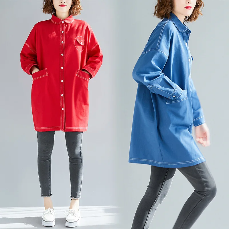 

2019 Autumn Clothing New Style Korean-style Literature And Art Solid Color Long-sleeved Shirt Fat Mm Slimming Comfortable Fold-d