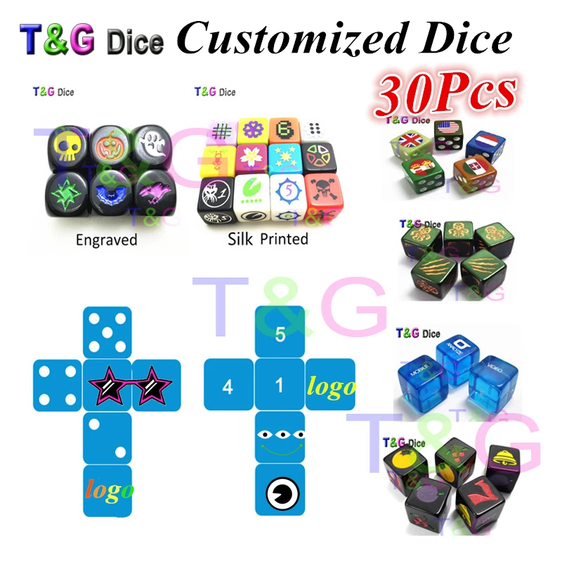 T & G 16 мм заказной D6 логотип кости! Изготовленный на заказ Высокое качество Rpg Die