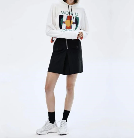 

Spring Summer Solid Black Color Pockets Mini Women Skirt Female A Line Zipper Casual Lady Skirt