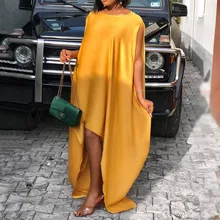 Женские Длинные вечерние Асимметричные желтые платья в пол с коротким рукавом, Элегантные повседневные свободные платья, летние пляжные сексуальные женские платья