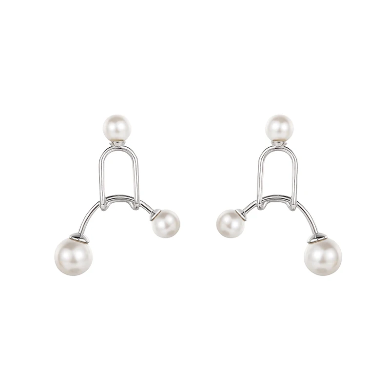 

Pure silver Korean edition temperament female earrings simple pearl earrings twisted line star pattern hanger earrings