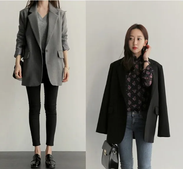 

2018 Spring And Autumn Korean-style Commuting Small Suit Women's Mid-length Casual Slimming Large Size Long Sleeve Suit Simple C
