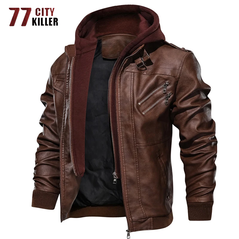77City Killer дропшиппинг кожаная куртка мужская мотоциклетная ветровка с капюшоном из искусственной кожи мужская верхняя одежда Водонепроницаемые мужские куртки