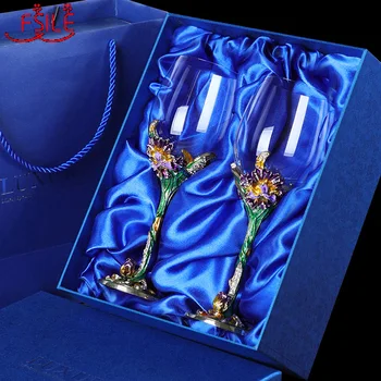 

2pcs Gift Box Enamel Wine Glass Goblet Glass Crystal Glass Set High-end Wine Glass Wine Glass Champagne Glass Wine Glass