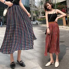 Модная шифоновая плиссированная юбка с принтом, Женская Корейская эластичная высокая талия, Boho черная юбка миди, Свободные повседневные длинные юбки, уличная одежда