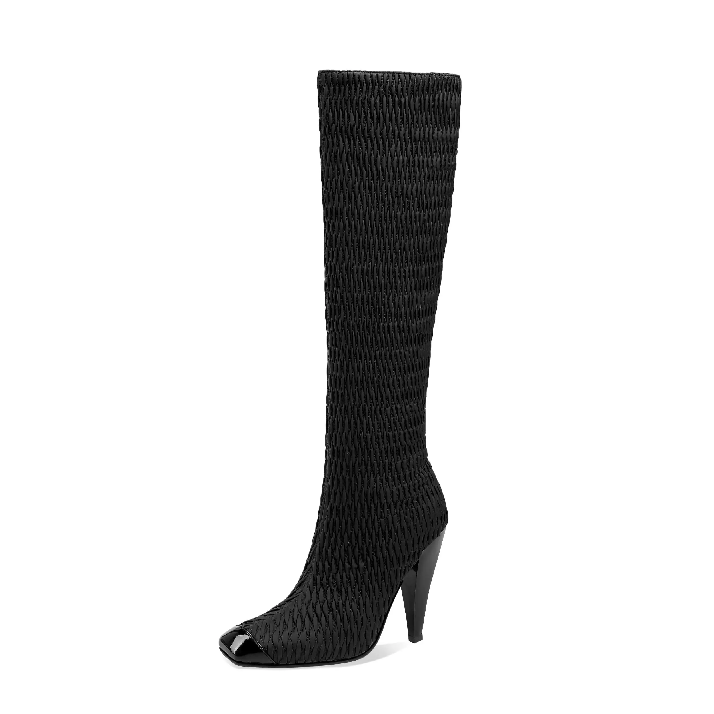 MKKHOU fashion Knee-high Boot woman 2020 Fall new square toe elastic 11.5 cm high heel boot size 34-45 | Обувь