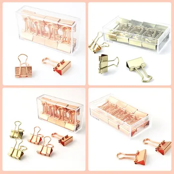 

12 Pcs/lot Solid Color Rose Gold Metal Binder Clips Notes Letter Paper Clip Office Supplies