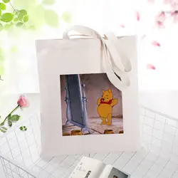 Желтая мультяшная холщовая вместительная сумка для покупок сумка с пользовательским принтом текстовый логотип DIY ежедневное