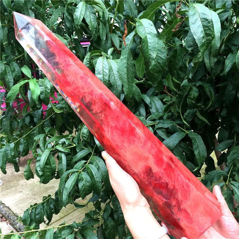 

wand smelting red quartz Crystal Stone and craft reiki healing Decorative tower hexagonal prisms