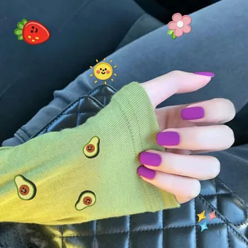 

24pcs Faddish Women Pure Purple Color Fake Nails Temperament Frosted Matte Simple Wearable Fake Nail Cool Girl Decor TN