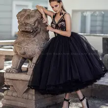 Винтажное кружевное черное платье для выпускного вечера 1950 года, бальное платье с v-образным вырезом, прозрачный корсет, Тюлевое вечернее платье, короткое коктейльное платье