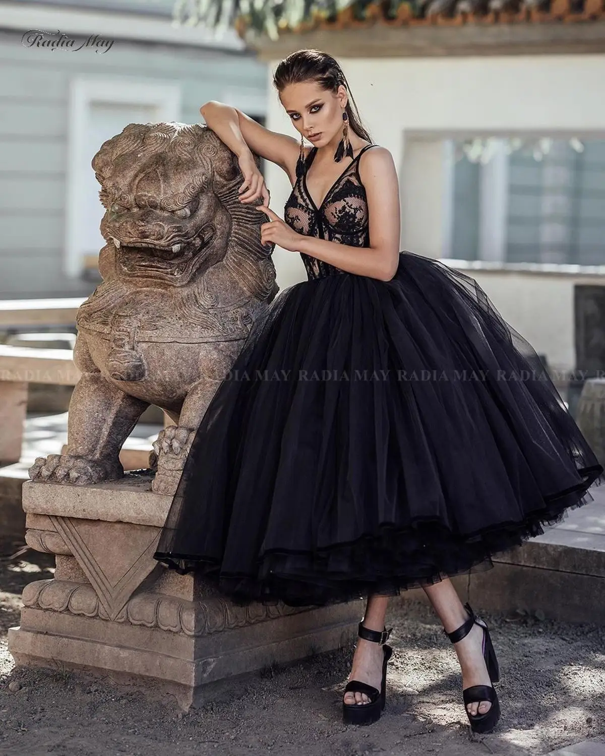 tea length black dress
