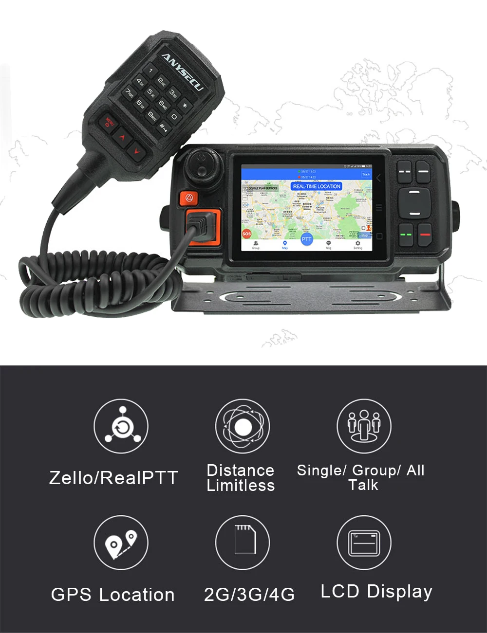 ANYSECU 4G-W2Plus разблокировка 4G сеть радио Android7.0 WCDMA GSM рация с wifi N60 работает с реальным ptt Zello+ AC зарядное устройство