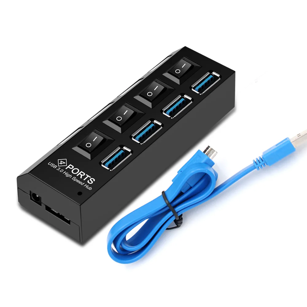 FONKEN 4 Порты и разъёмы usb-хаб 3,0 True USB 3,0 концентратор высокой Скорость USB разветвитель конвертер с отдельным выключателем Plug& Play USB адаптер - Цвет: 4 Port Black