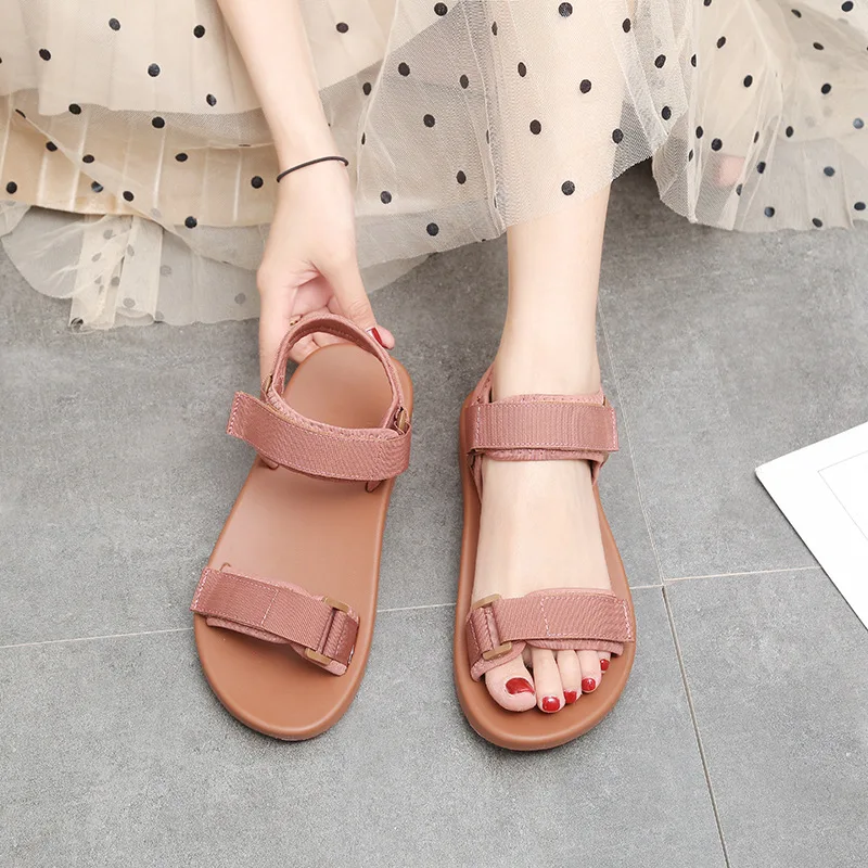 

Sandals Women's 2019 Summer New Style Velcro Pregnant Women Casual Versatile Flat Beach Couples Large Size INS Fashion